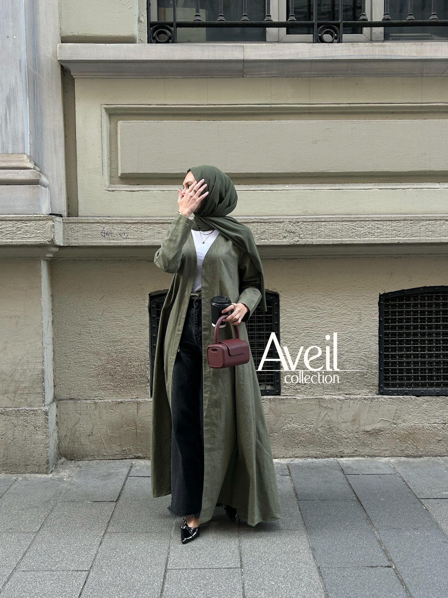 Linen & Loom Abaya Jacket - Khaki - Image 4