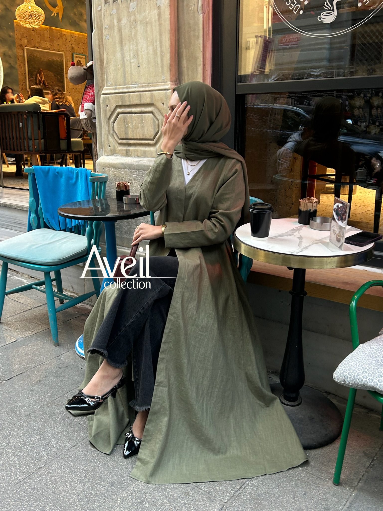 Linen & Loom Abaya Jacket - Khaki - Image 6