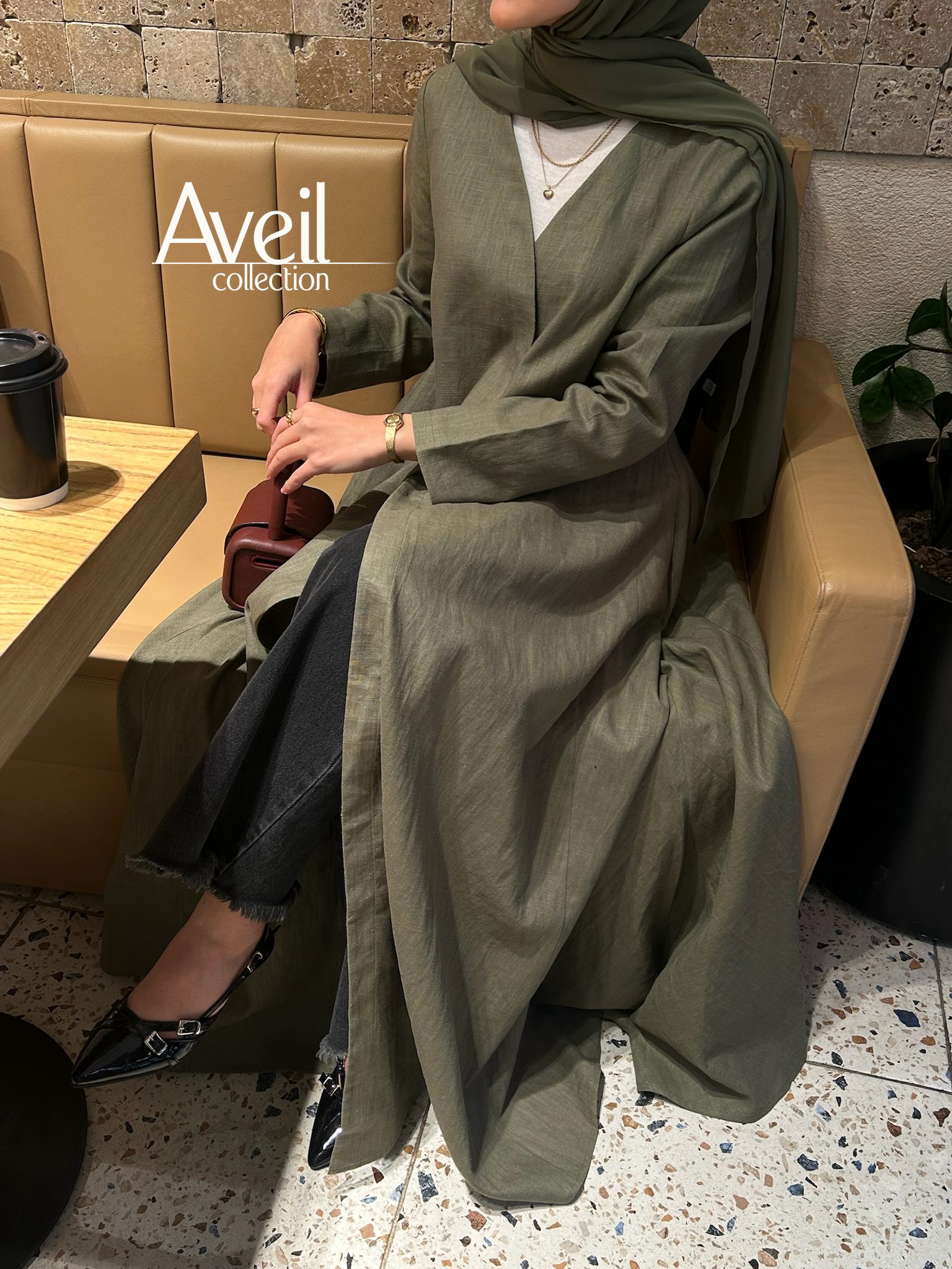 Linen & Loom Abaya Jacket - Khaki - Image 3